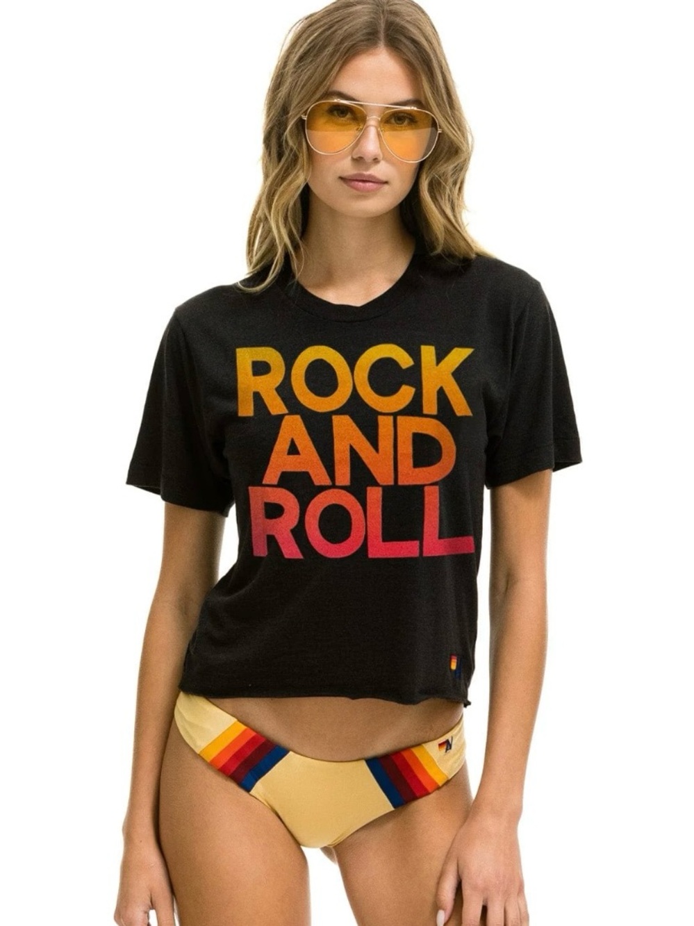Aviator Nation Rok & Roll Fade Boyfriend Tee | Small | Charcoal | Brand New
